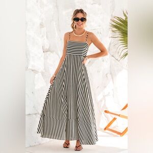 Elegant Black and White Striped Maxi Dress